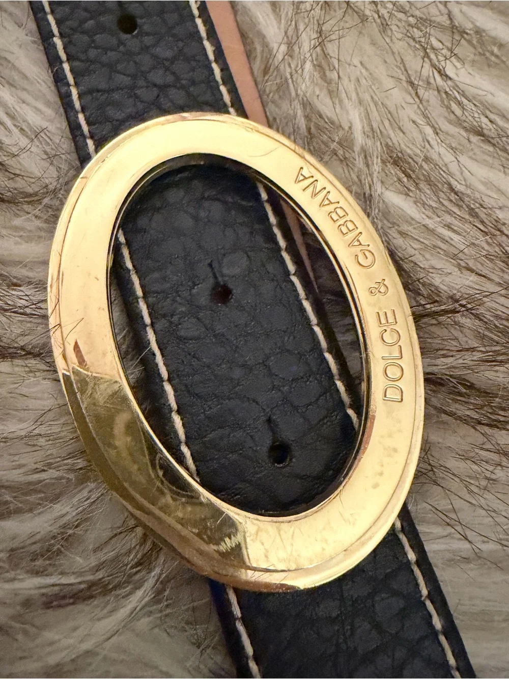 Dolce & Gabbana Black Leather Belt with Gold Oval Logo Buckle